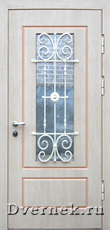 Металлическая дверь с  окном и ковкой